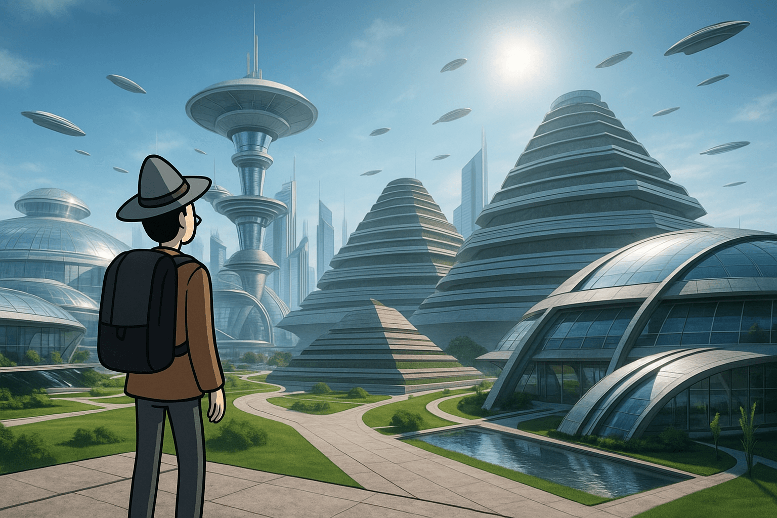 Futuristic landscape with mountains